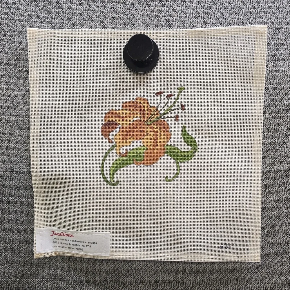 Vintage Betty Smith Traditions Hand Painted Needlepoint Canvas Orange Lily #671